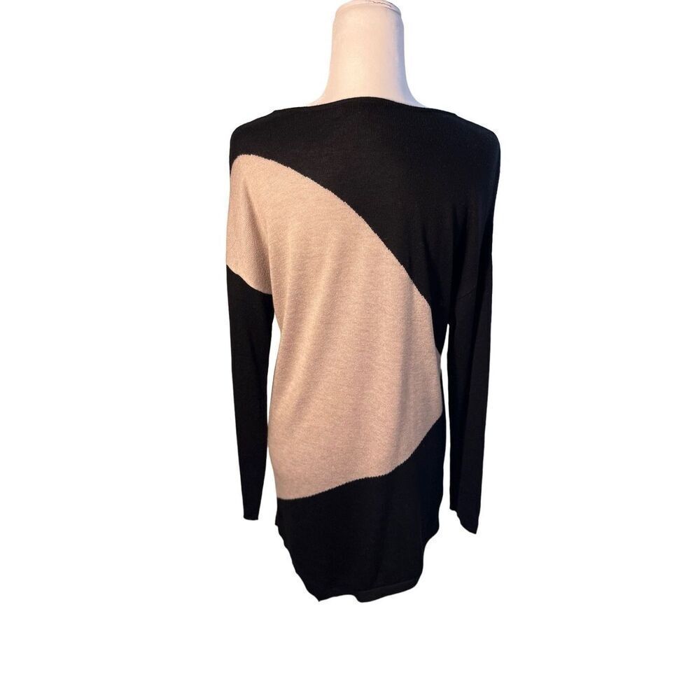 joan vass black and tan color block asymmetrical knit sweater - M - Picture 5 of 9